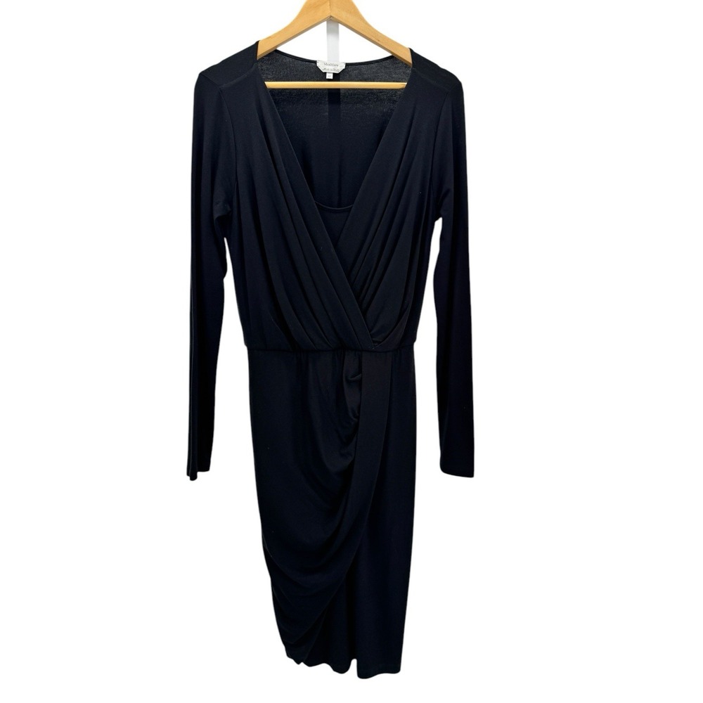 Max Mara Dress Women Medium 8 42 Surplice Black‎ Knit Faux Wrap Ruched Italy